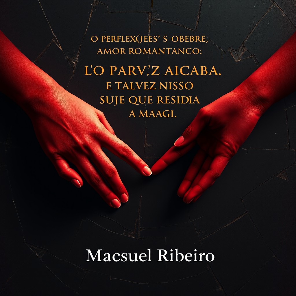 A book cover for 'Reflexões sobre o Amor Romântico' featuring a central motif of two minimalist, gender-neutral hands reaching towards each other but not touching