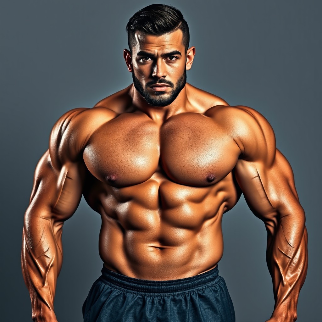 A hyper-realistic image of an individual with a muscular and well-trained physique