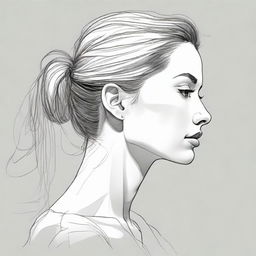 Produce a precise and detailed drawing of a woman viewed in side profile.