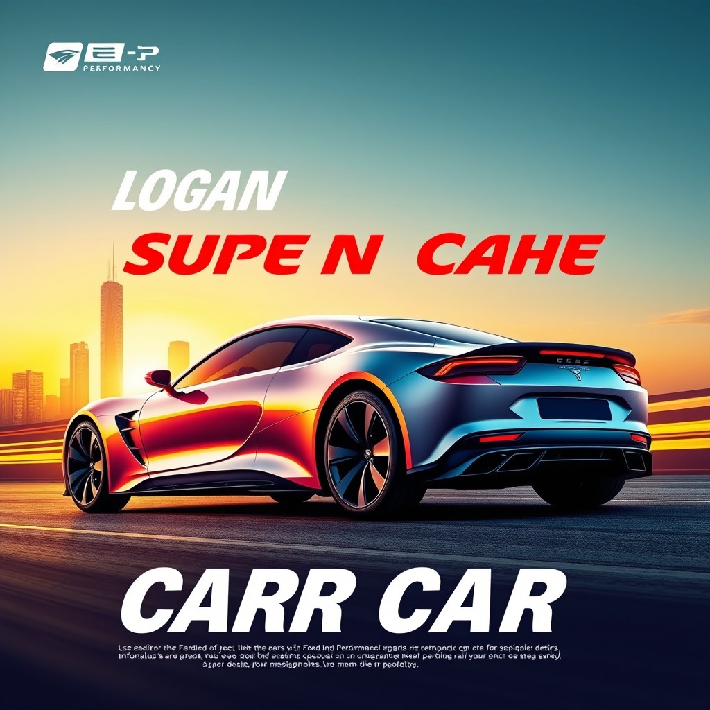 A creative marketing design for a sleek modern car, featuring vibrant and eye-catching graphics