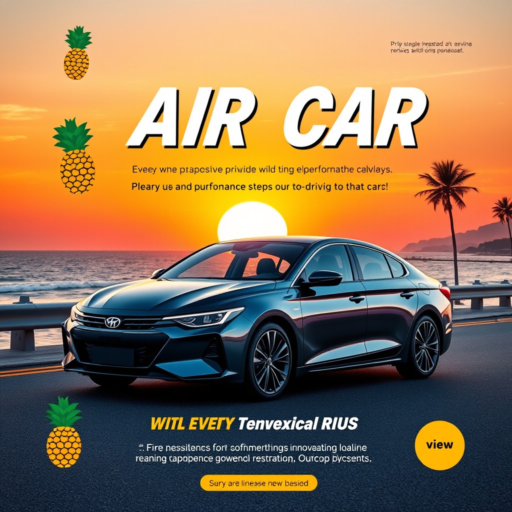 A stylish marketing design for a modern car, showcasing its sleek lines and contemporary features