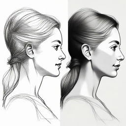 Produce a precise and detailed drawing of a woman viewed in side profile.