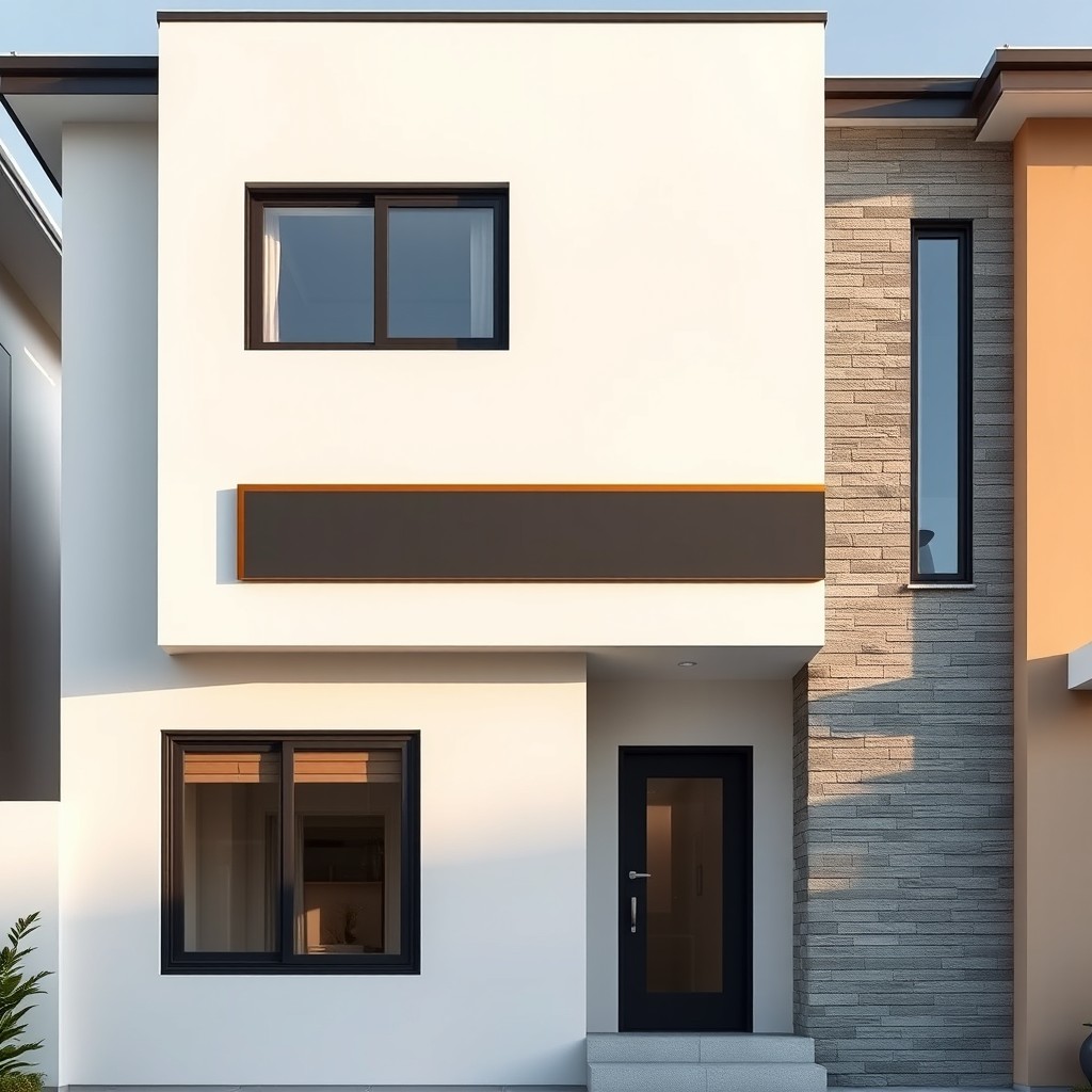 A modern and elegant two-story house facade showcasing a sophisticated architectural design