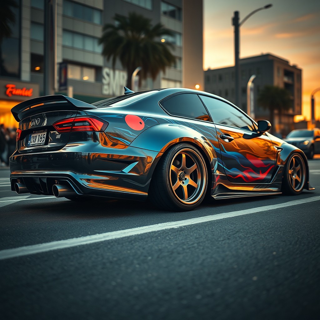 A highly detailed and visually stunning representation of a customized car showcasing advanced tuning modifications