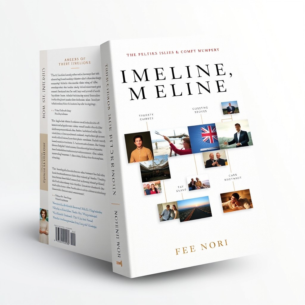 A book cover design featuring a timeline layout with various images arranged chronologically