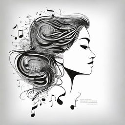 Produce a creative illustration of a woman viewed from the side, her hair intricately composed of floating musical notes.