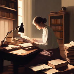 This is a high-quality digital art image portraying a serene study scene