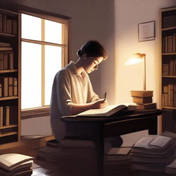 This is a high-quality digital art image portraying a serene study scene