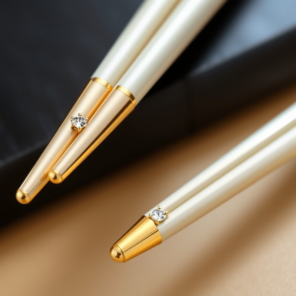 A luxurious pair of chopsticks featuring gold-dipped ends embellished with sparkling diamonds