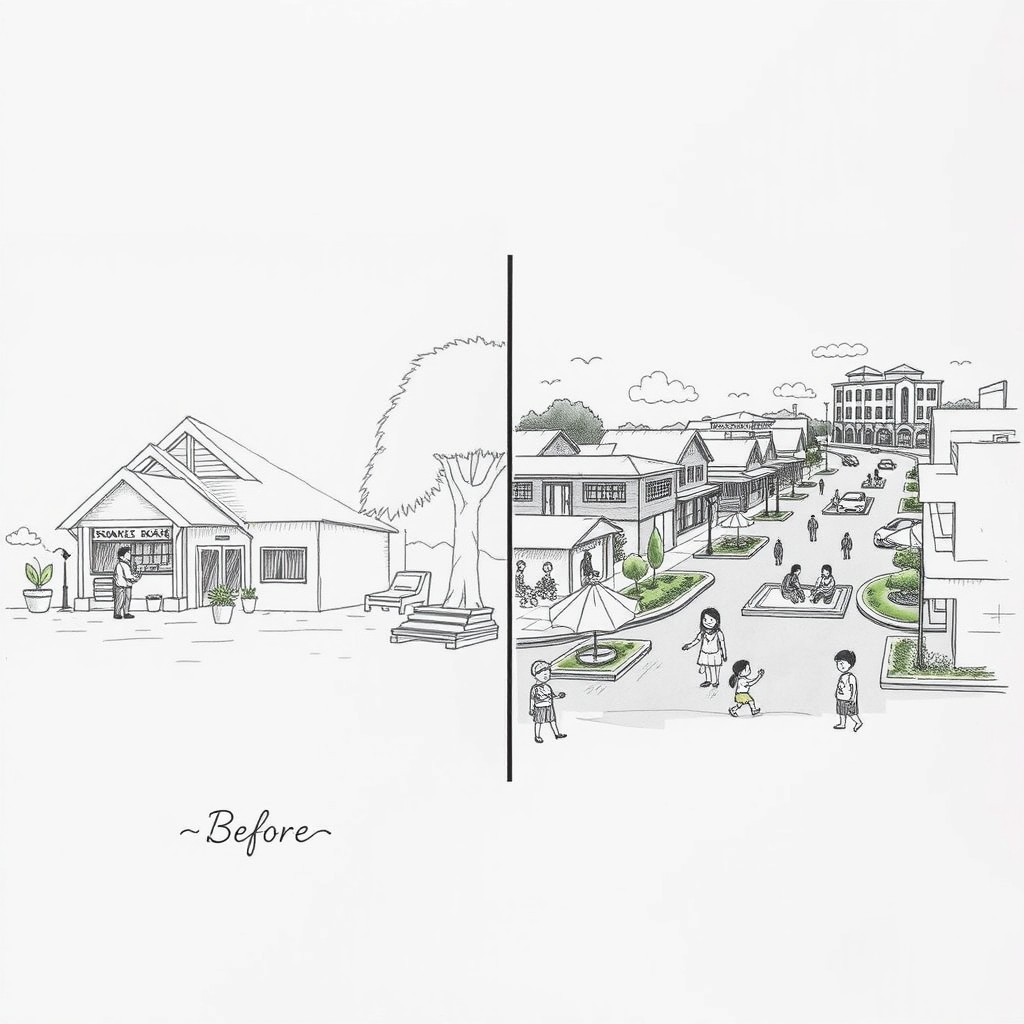 A before and after comparison poster showcasing the evolution of Surallah, South Cotabato