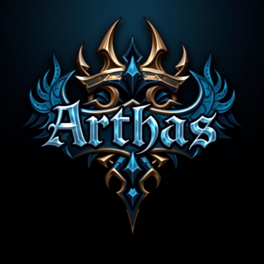 A detailed emblem or chevron design featuring the name 'Arthas' prominently displayed