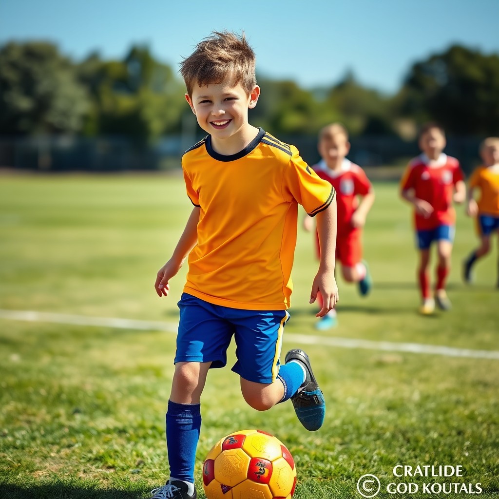 A teenage boy in a vibrant soccer uniform, showcasing his athleticism and energy