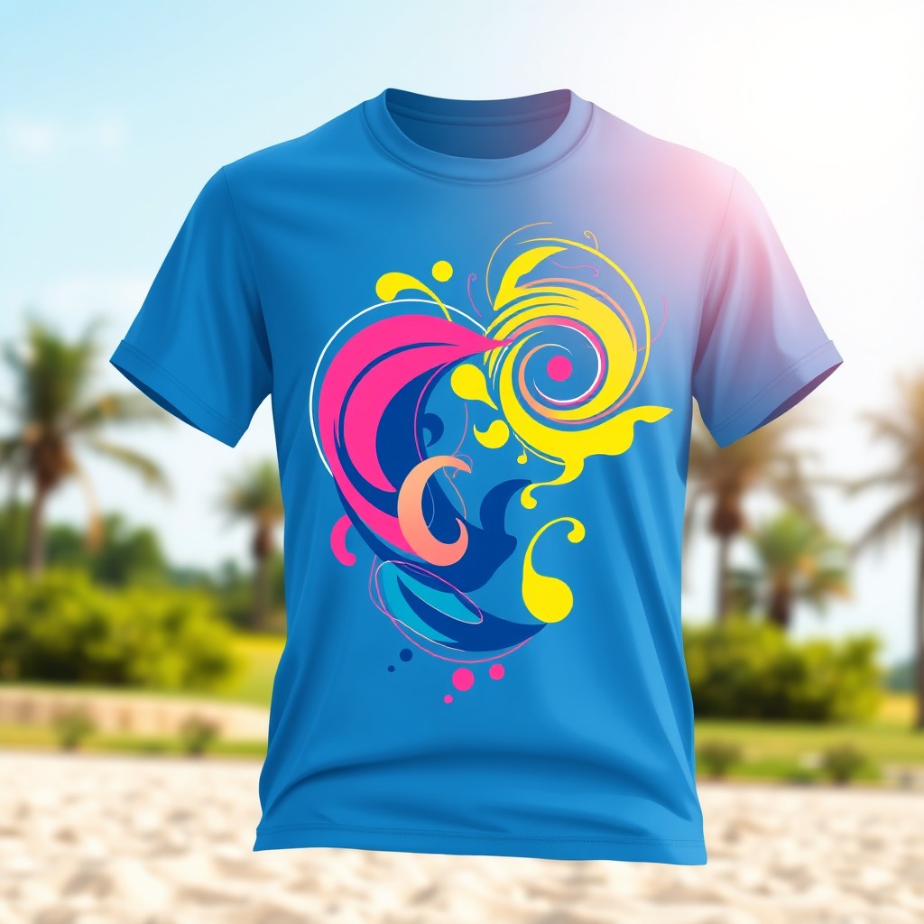 A stylish t-shirt design featuring a vibrant and colorful graphic
