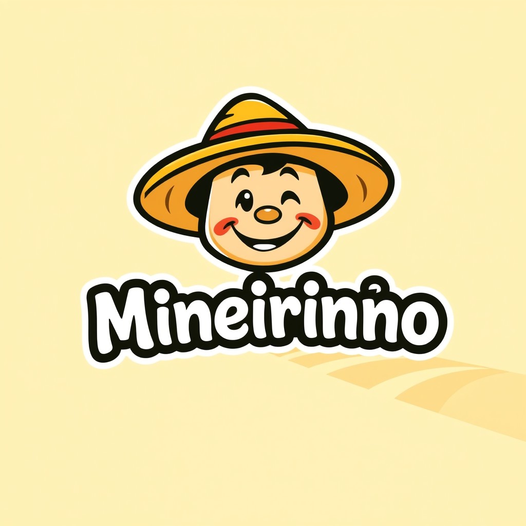 A logo design for the brand 'Mineirinho', featuring a cheerful character wearing a straw hat