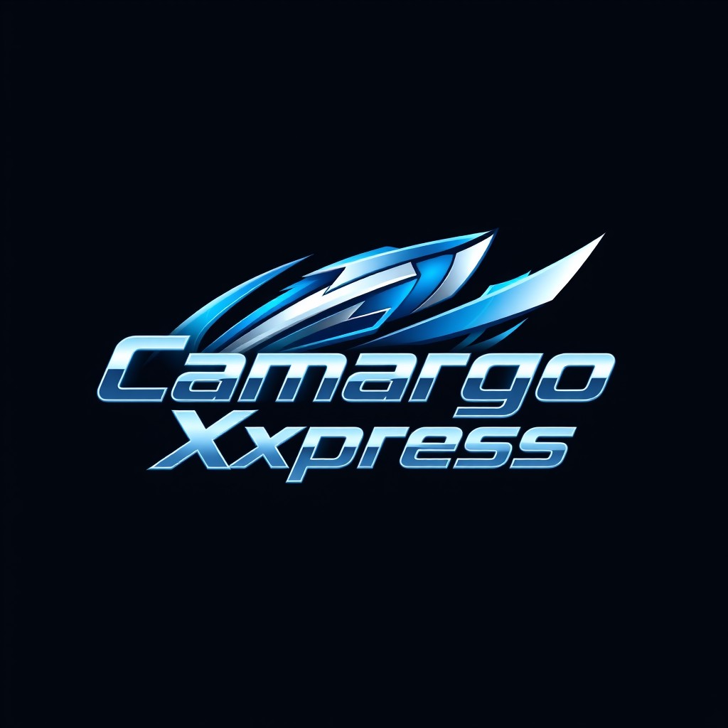 A futuristic logo design for "CamargoXpress", featuring ultra-detailed elements that convey dynamic motion