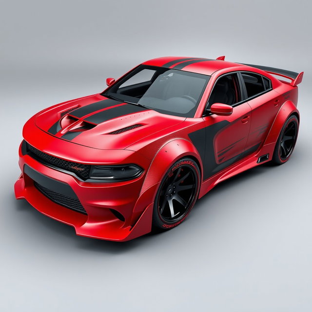 A 2025 Dodge Charger Daytona hatchback concept car, heavily modified in the Metal Maniacs style from Hot Wheels AcceleRacers