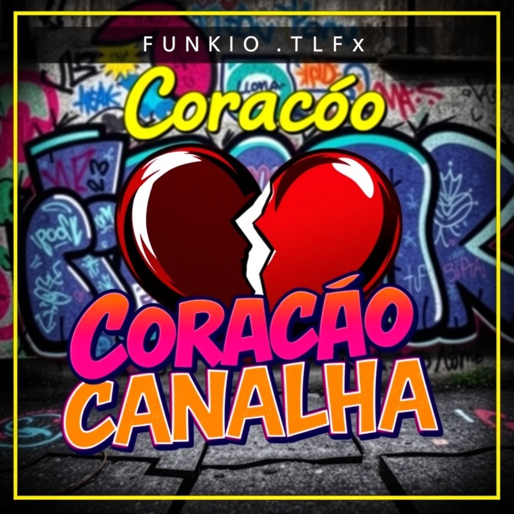 A vibrant and energetic cover art for a funk music album titled 'Coração Canalha'