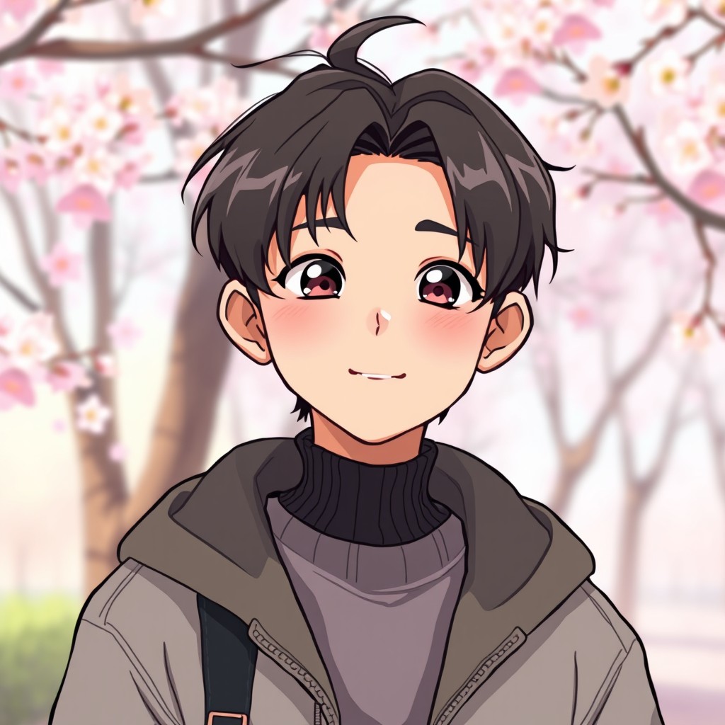 An anime style illustration of a handsome 18-year-old Korean boy
