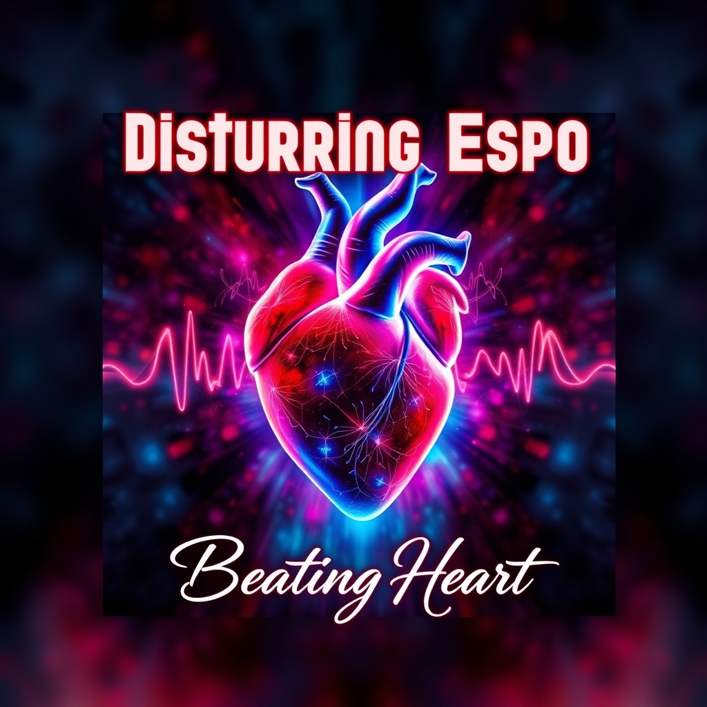 A captivating and abstract CD cover design for the album titled 'Disturbing Espo - Beating Heart'