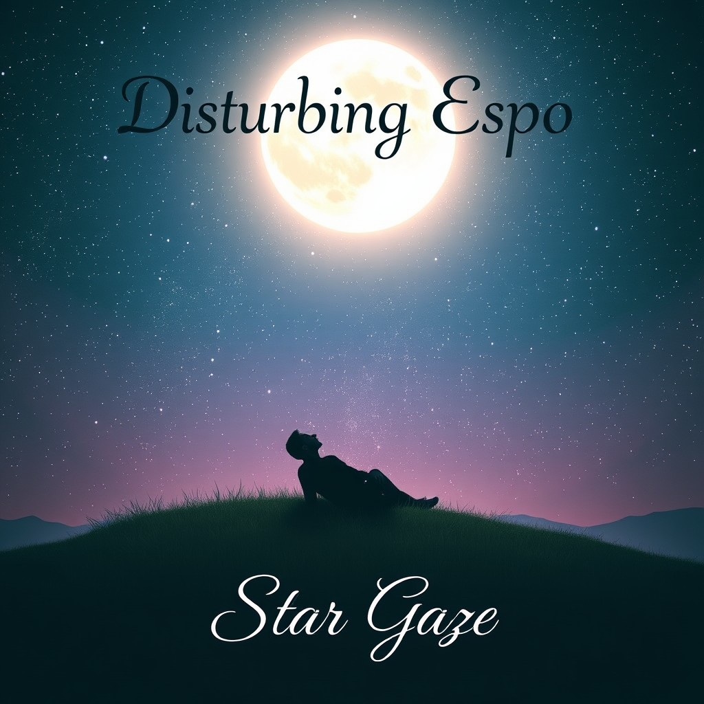 A dreamy and captivating CD cover design for the album titled 'Disturbing Espo - Star Gaze'