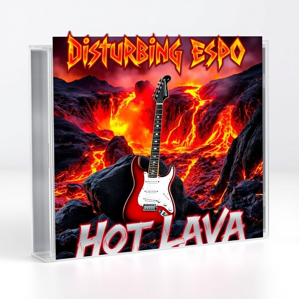 A captivating CD cover design for the rock album titled 'Disturbing Espo - Hot Lava'