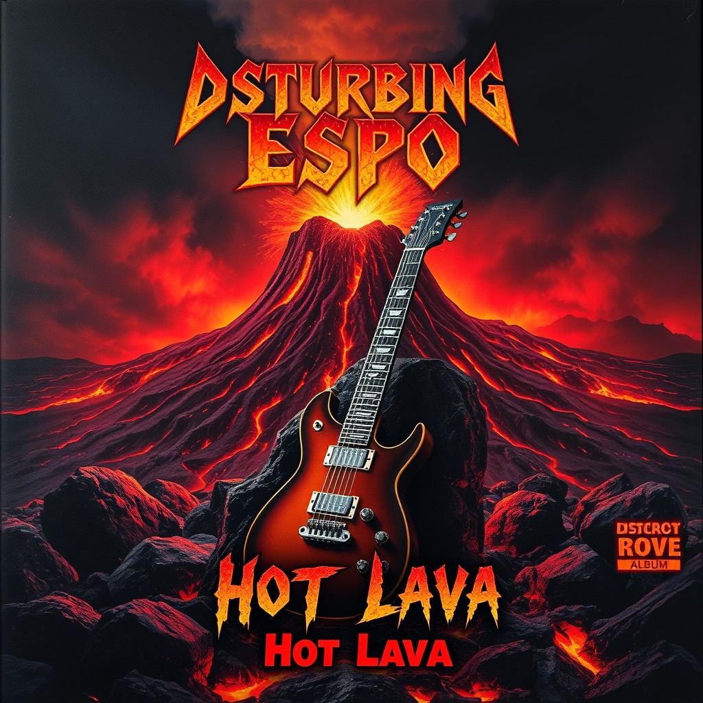 An eye-catching cover design for the rock album titled 'Disturbing Espo - Hot Lava'