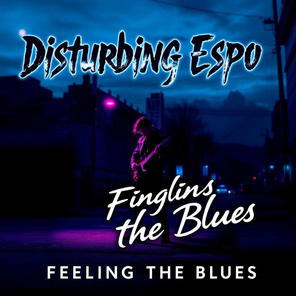 A striking cover design for the rock album titled 'Disturbing Espo - Feeling the Blues'