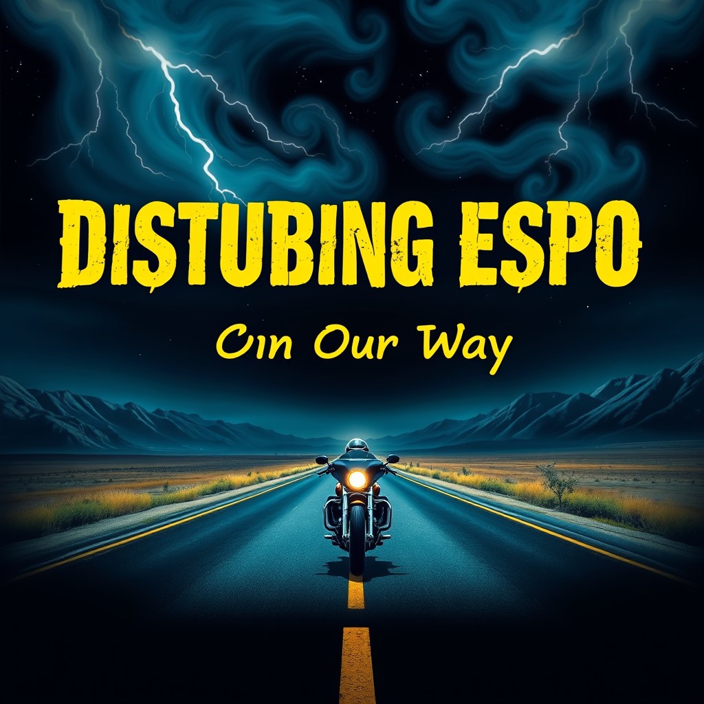 An album cover for a rock song titled 'Disturbing Espo On Our Way'
