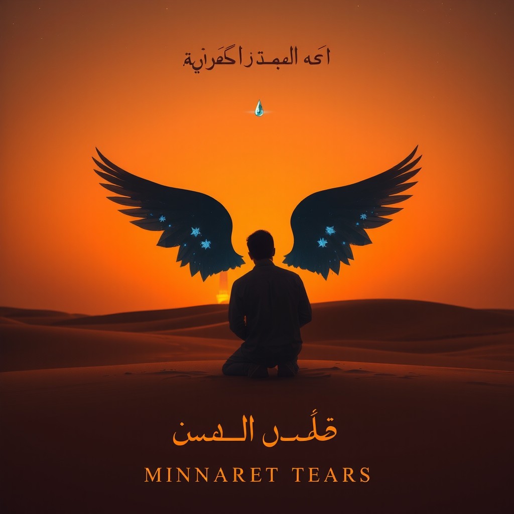 An album cover depicting a serene desert at sunset, with dark orange skies gradually introducing faint stars in the night sky