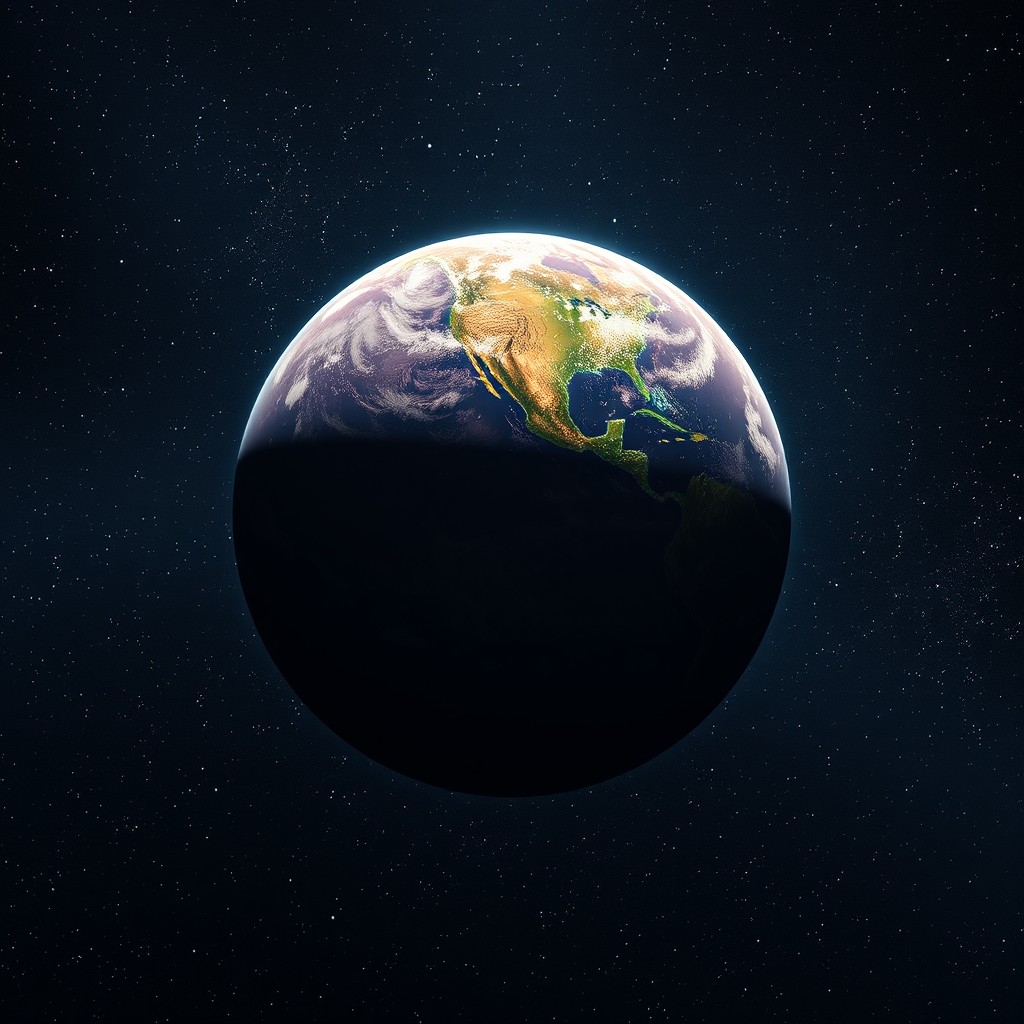 A stunning and ultra-realistic depiction of deep dark space featuring a beautiful planet that resembles Earth but with distinct differences