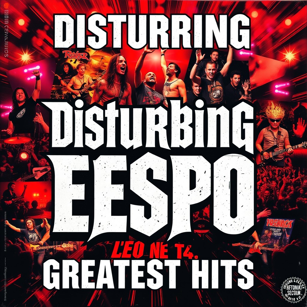 An album cover for a rock compilation titled 'Disturbing Espo: Greatest Hits'