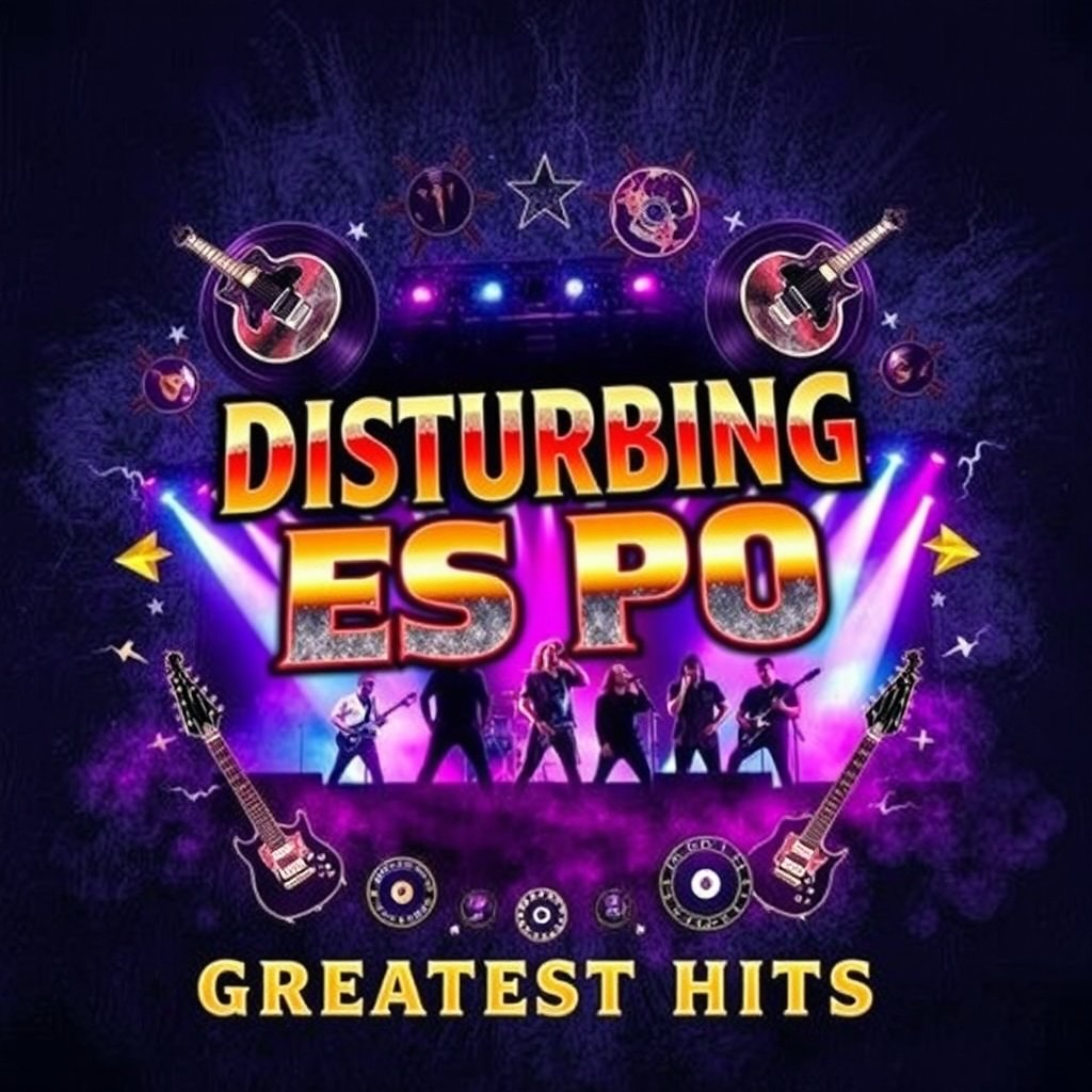 An album cover for a rock compilation titled 'Disturbing Espo: Greatest Hits'