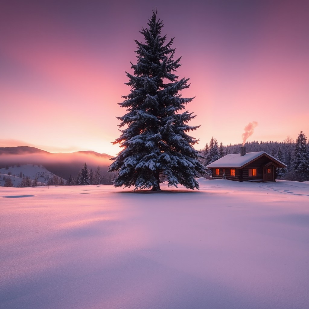 A serene winter landscape with a blanket of freshly fallen snow covering the ground