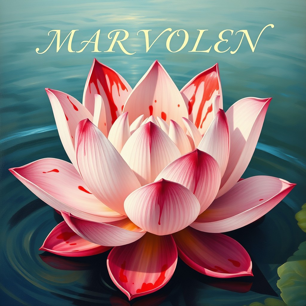 A beautiful painting of a lotus flower with intricate details, featuring vivid colors and soft petals elegantly unfolding