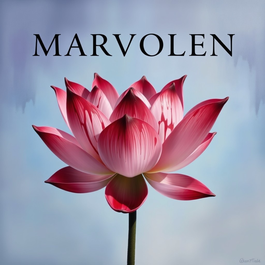 A striking painting of a lotus flower featuring deep red blood-like splotches on its petals, symbolizing a contrast between beauty and pain