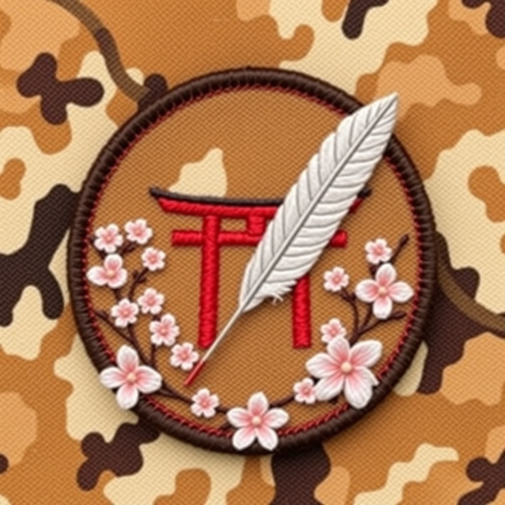 A striking camouflage patch in camel brown tones, featuring a rich and earthy design