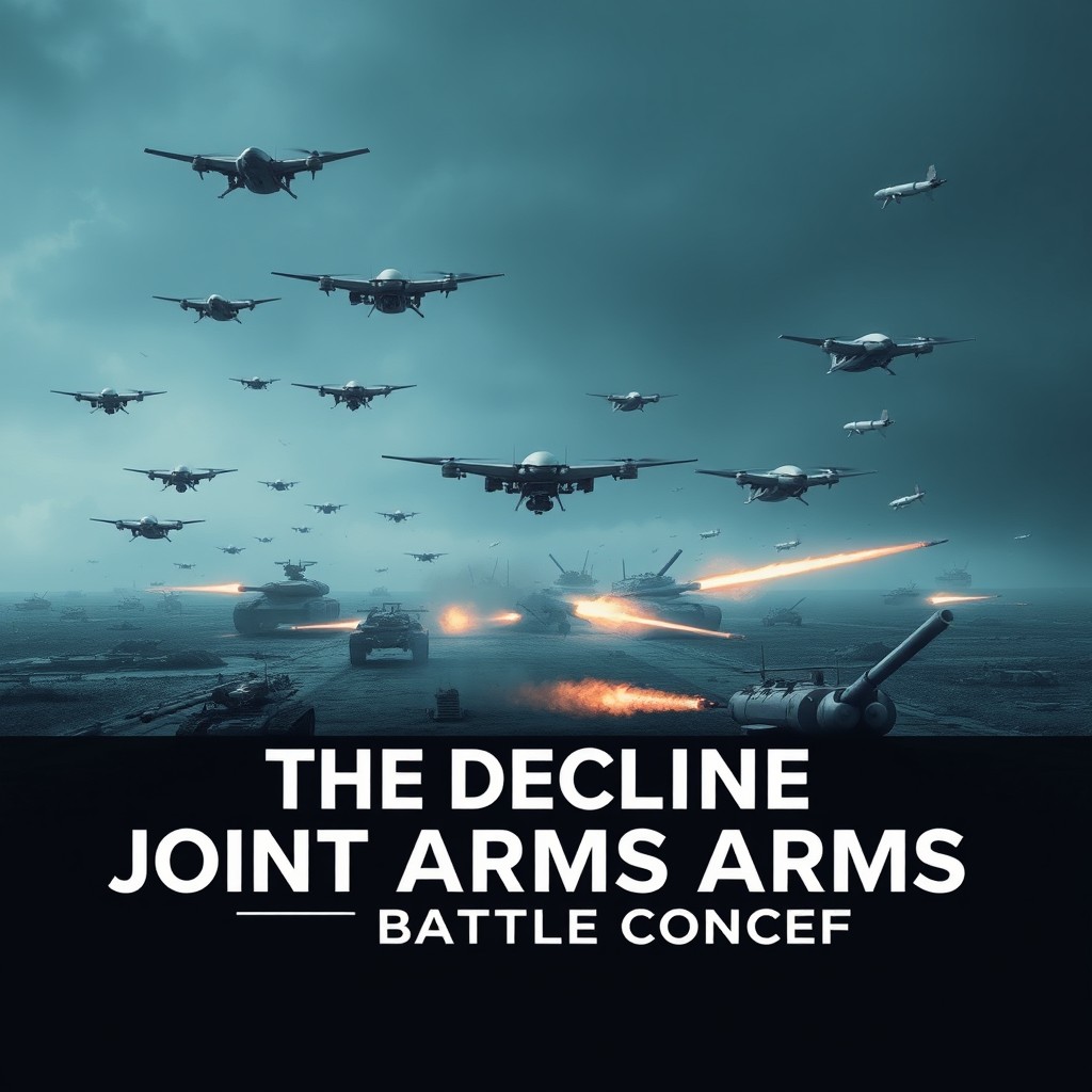 A serious and modern book cover design for a non-fiction military strategy title, 'The Decline of the Joint Arms Battle Concept'