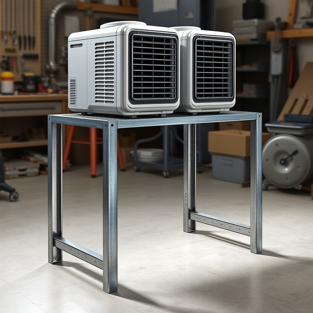 A detailed illustration of a simple stand made of angle bar steel that is twice its original length