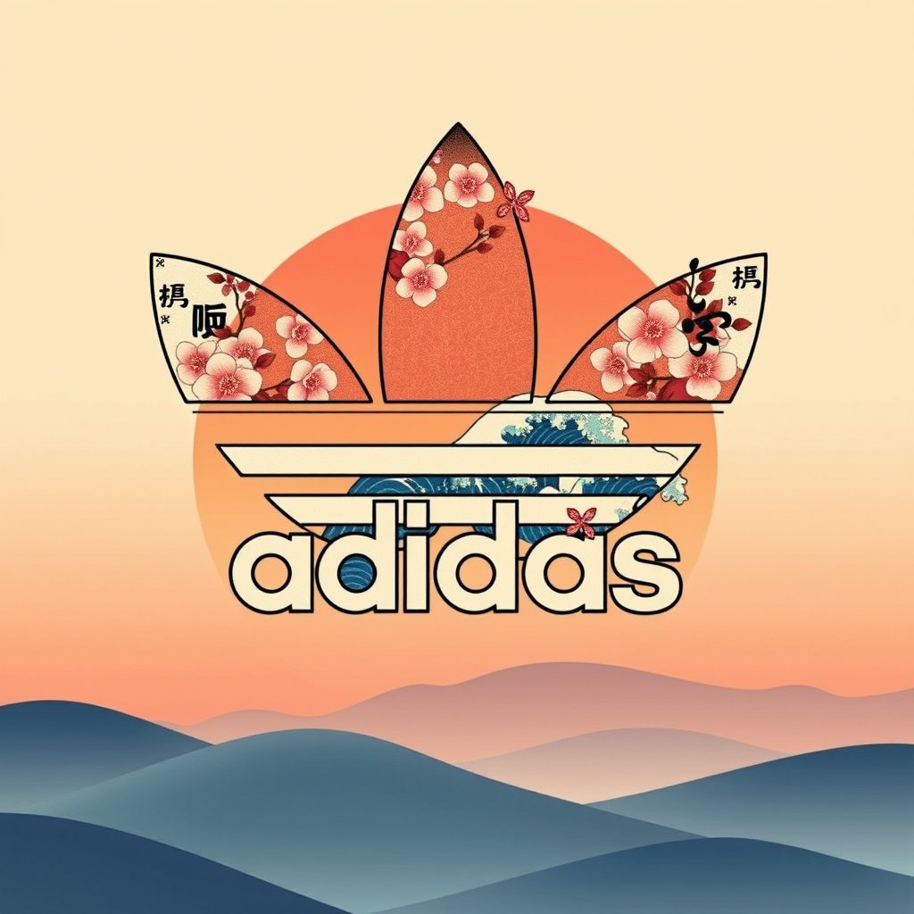 A creative reinterpretation of the Adidas logo infused with Japanese themes