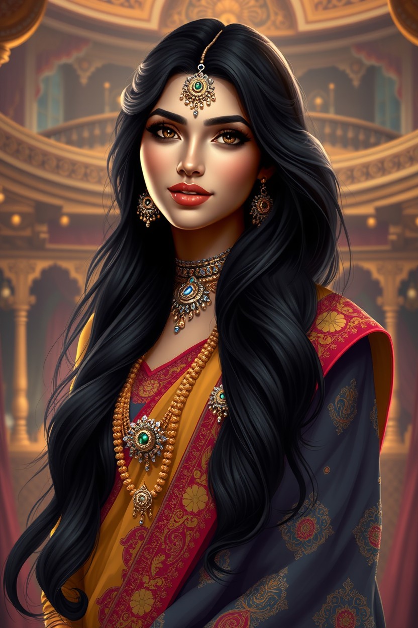 A stunning digital painting of a beautiful Indian princess
