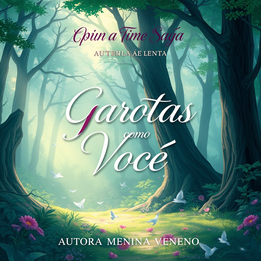 A captivating book cover illustration featuring a dreamy forest setting with ethereal lighting filtering through the trees