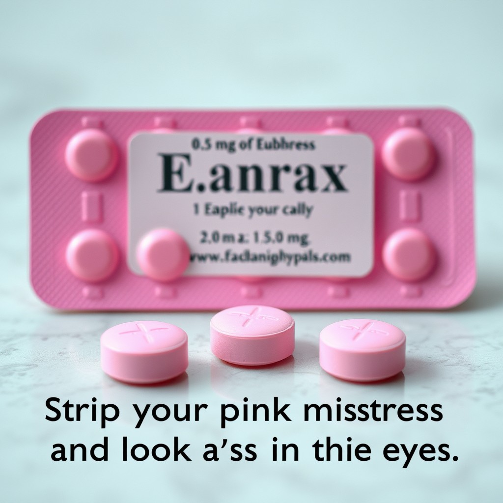 A pack of pink Xanax pills, prominently displayed, with a label that reads '0