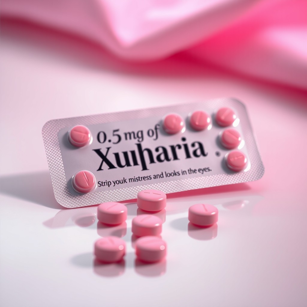 A pack of pink Xanax pills elegantly displayed on a sleek surface