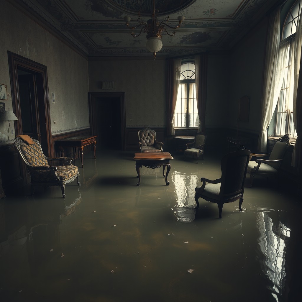 An interior scene of an ancient hotel decorated in early 20th century style