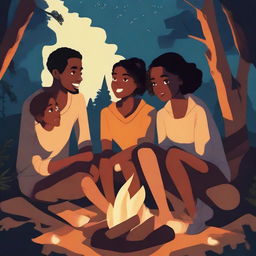 A high-quality digital art piece capturing a diverse group of two young men and two young women of different races