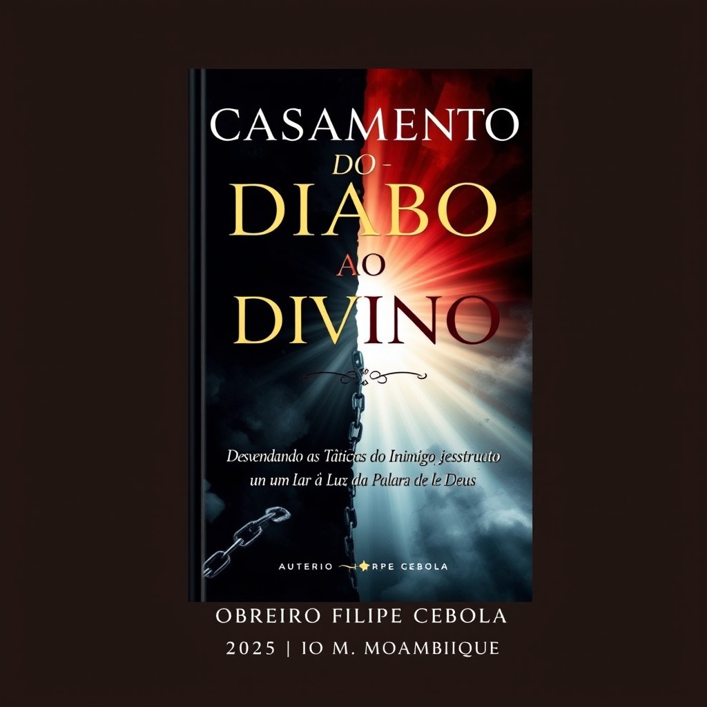 A captivating book cover for 'Casamento do Diabo ao Divino' featuring an intriguing contrast between dark and divine imagery