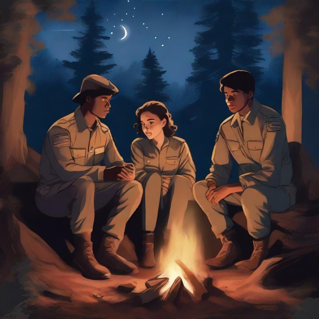 A high-quality digital art piece showcasing a diverse group of two young men and two young women, all military recruits