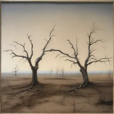 The painting depicted a barren landscape with withered trees and empty fields, symbolizing the absence of life.
