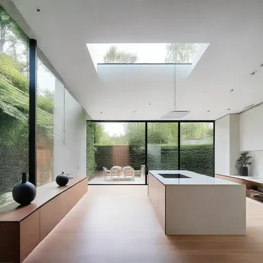 The modern minimalist style of the house was characterized by barren spaces, clean lines, and a lack of ornamentation.