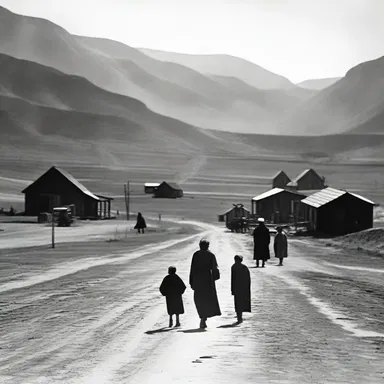 During the Great Depression, many families migrated west in search of work, leaving behind barren towns and villages.